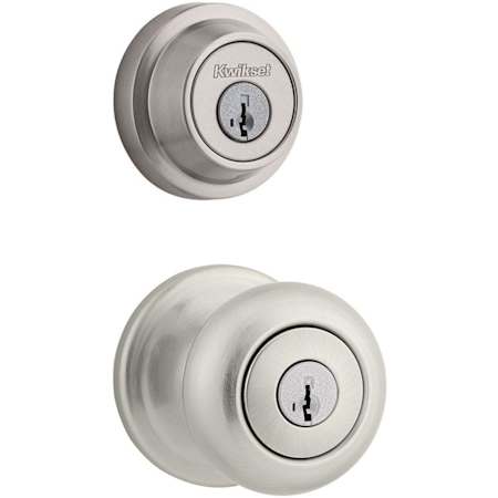 Kwikset Juno (Round Rosette) Knob and 660 Deadbolt Combo Pack with SmartKey Satin Nickel