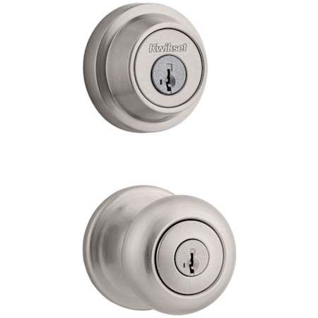 Kwikset Juno Single Cylinder Keyed Entry Knob Set and Deadbolt Combo with SmartKey from the Contemporary Collection Satin Nickel