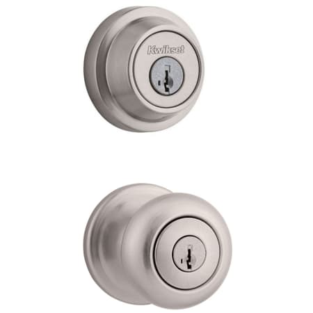 Kwikset Juno Single Cylinder Keyed Entry Knob Set and Deadbolt Combo with SmartKey from the Contemporary Collection Satin Nickel