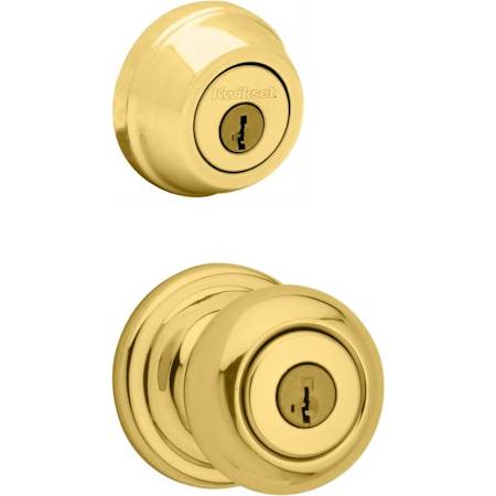 Kwikset Juno (Round Rosette) Knob and 780 Deadbolt Combo Pack with SmartKey Polished Brass