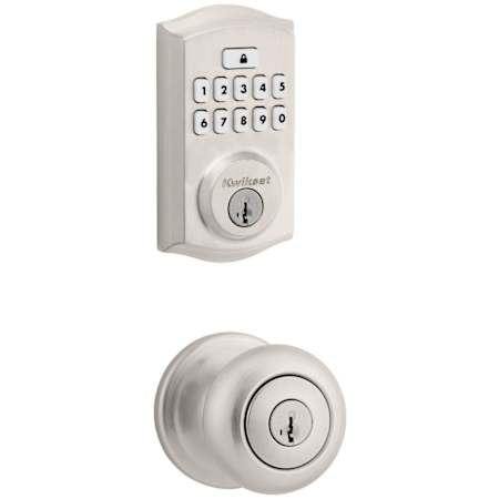 Kwikset Juno Keyed Entry Knob Set and Electronic Keyless Entry Deadbolt Combo Pack with SmartKey from the SmartCode Deadbolts Touchpad Collection Satin Nickel