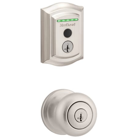 Kwikset Juno Single Cylinder Keyed Entry Knob Set and Electronic Keyless Entry Deadbolt Combo Pack with SmartKey from the Halo Collection Satin Nickel