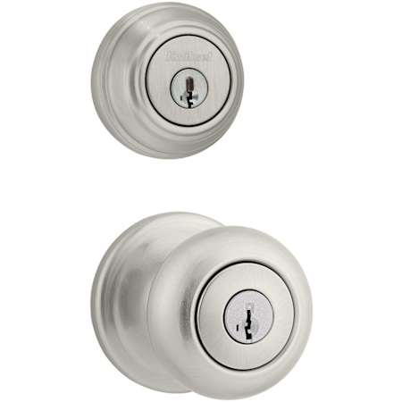 Kwikset Juno (Round Rosette) Knob and 980 Deadbolt Combo Pack with SmartKey Satin Nickel