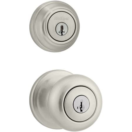 Kwikset Juno (Round Rosette) Knob and 980 Deadbolt Combo Pack with SmartKey Satin Nickel
