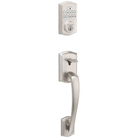 Kwikset Prescott Sectional Electronic Keyless Entry Handleset with Tustin Interior Lever and SmartKey Satin Nickel