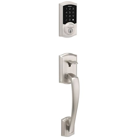 Kwikset Prescott Sectional Electronic Keyless Entry Handleset with Tustin Interior Lever and SmartKey Satin Nickel