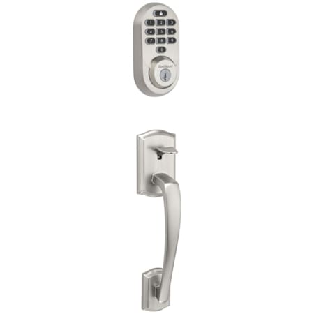 Kwikset Prescott Sectional Electronic Keyless Entry Handleset with Tustin Interior Lever and SmartKey Satin Nickel