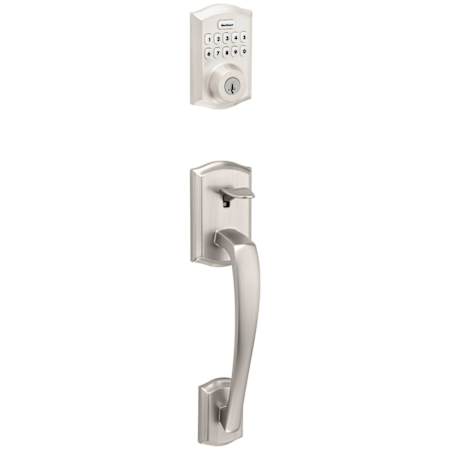 Kwikset Prescott Sectional Electronic Keyless Entry Handleset with Tustin Interior Lever and SmartKey Satin Nickel