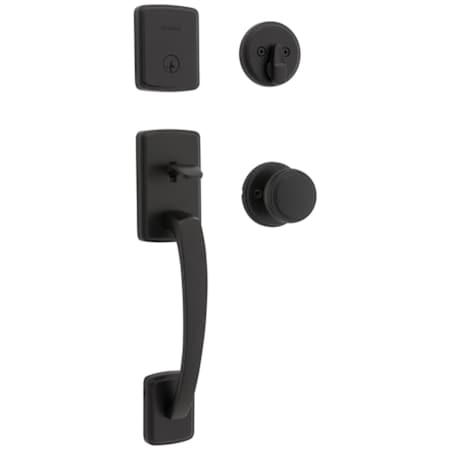 Kwikset Brentford Sectional Single Cylinder Keyed Entry Handleset with Sora Interior Knob and SmartKey Matte Black