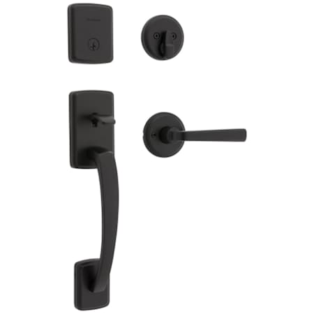 Kwikset Brentford Sectional Single Cylinder Keyed Entry Handleset with Trafford Interior Lever and SmartKey Matte Black