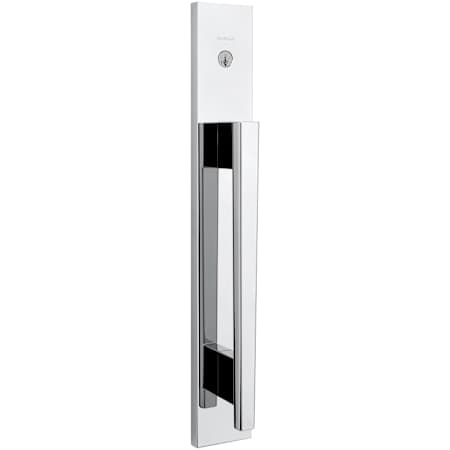 Kwikset Caerus Full Plate Keyed Entry Handleset with Halifax Interior Lever Polished Chrome