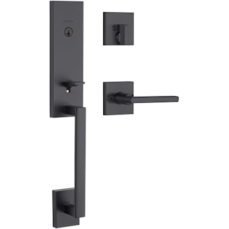 Kwikset Vancouver Single Cylinder Keyed Entry One Piece Handleset with Halifax Interior Lever and SmartKey Technology Matte Black