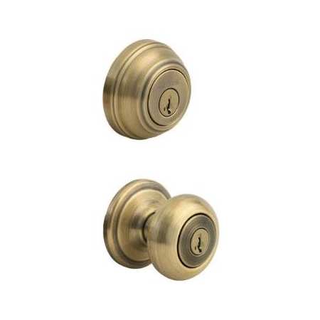 Kwikset Juno SmartKey Single Cylinder Knobset and Deadbolt Combo Pack Antique Brass