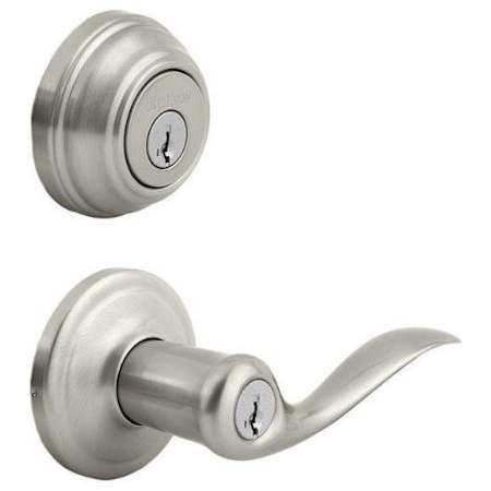 Kwikset Tustin SmartKey Single Cylinder Leverset and Deadbolt Combo Pack Satin Nickel