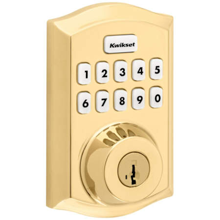 Kwikset Home Connect Traditional Keyless Entry Electronic Keypad Deadbolt with Z-Wave Lifetime Polished Brass