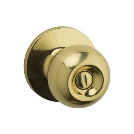 Kwikset Regina Privacy Door Knob Set with Round Rose from the Safe Lock Collection Bright Brass