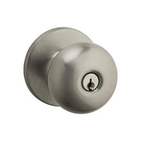 Kwikset Safe Lock by Kwikset Athens Single Cylinder Keyed Entry Door Knob Set with Round Rose Satin Nickel