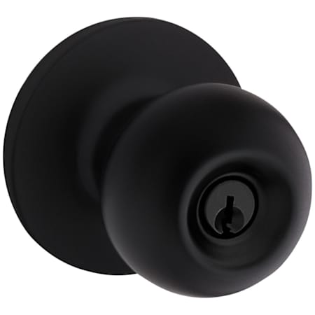 Kwikset Regina Single Cylinder Keyed Entry Door Knob Set with Round Rose from the Safe Lock Collection Matte Black
