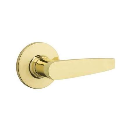 Kwikset Winston Passage Door Lever Set with Round Rose from the Safe Lock Collection Bright Brass