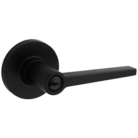 Kwikset Daylon Single Cylinder Storeroom Door Lever Set with Round Rose from the Safe Lock Collection Matte Black