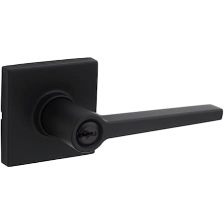 Kwikset Daylon Single Cylinder Keyed Entry Door Lever Set with Square Rose from the Safe Lock Collection Matte Black