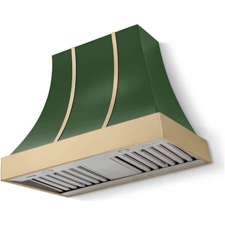 La Cornue CornuFe Cascade Series 600 CFM 36 Inch Wide Wall Mounted Range Hood Brands Hatch Green / Brushed Brass Trim