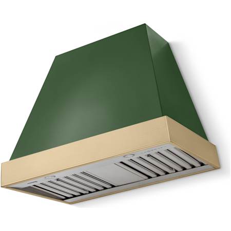 La Cornue CornuFe Euclid Series 600 CFM 36 Inch Wide Wall Mounted Range Hood Brands Hatch Green / Brushed Brass Trim