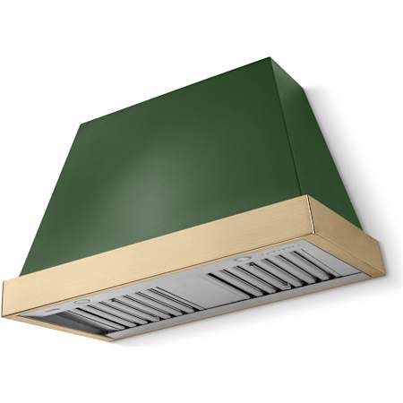 La Cornue CornuFe Euclid Series 1,200 CFM 44 Inch Wide Wall Mounted Range Hood Brands Hatch Green / Stainless Steel / Brushed Brass Trim