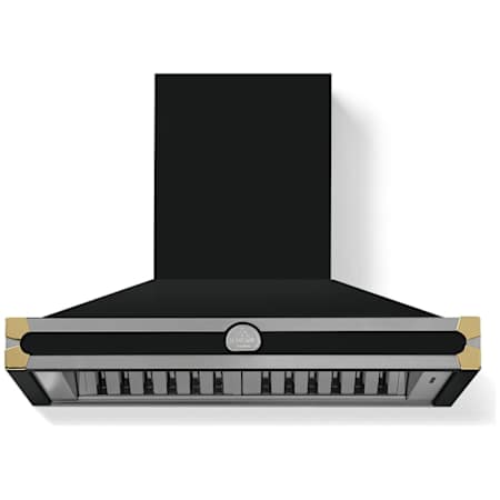 La Cornue CornuFe Albertine Series 600 CFM 36 Inch Wide Wall Mounted Range Hood Gloss Black / Polished Brass Trim