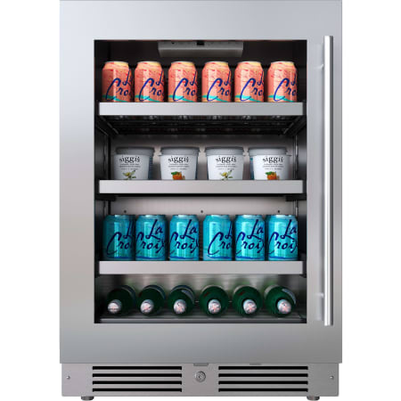Landmark 24 Inch Wide 154 Can Capacity Beverage Cooler with Alternating (Blue, White, Amber) LED lighting, Door Alarm, Touch Control Panel and Lockable Left Hinged Door Stainless Steel