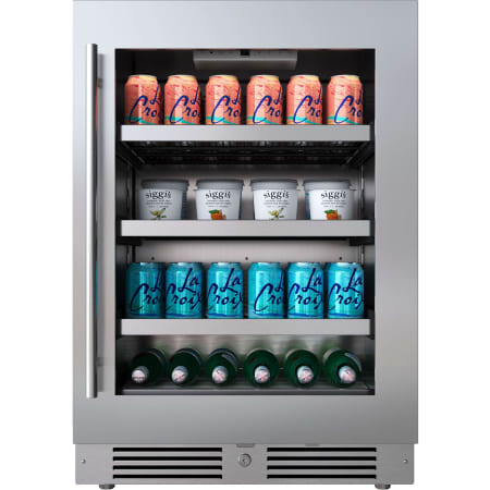 Landmark 24 Inch Wide 154 Can Capacity Beverage Cooler with Alternating (Blue, White, Amber) LED lighting, Door Alarm, Touch Control Panel and Lockable Right Hinged Door Stainless Steel