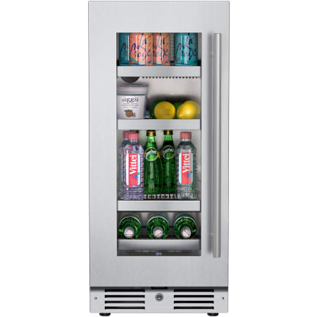 Landmark 15 Inch Wide 63 Can Capacity Beverage Cooler with Alternating (Blue, White, Amber) LED lighting, Door Alarm, Touch Control Panel and Lockable Left Hinged Door Stainless Steel