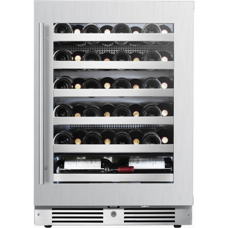 Landmark 24 Inch Wide 44 Bottle Capacity Single Zone Wine Cooler with Alternating (Blue, White, Amber) LED lighting, Door Alarm, Touch Control Panel and Lockable Right Hinged Door Stainless Steel