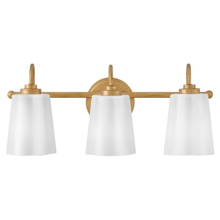 Lark Honey 3 Light 22" Wide Vanity Light with Cased Opal Shades Distressed Brass