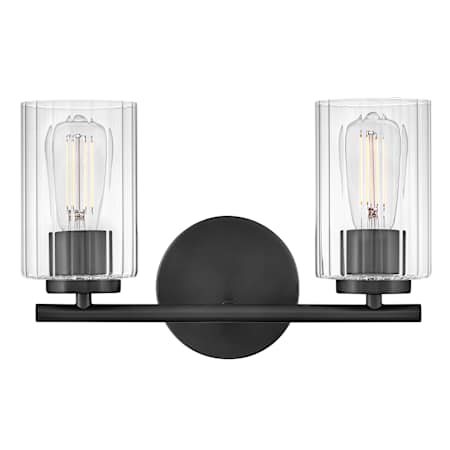 Lark Leta 2 Light 14" Wide Vanity Light with Clear Ribbed Glass Black