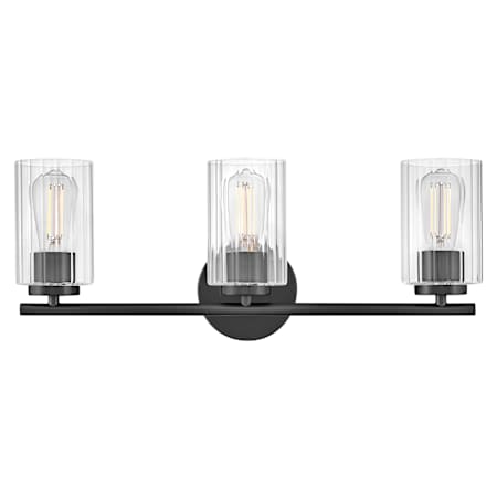 Lark Leta 3 Light 23" Wide Vanity Light with Clear Ribbed Glass Black
