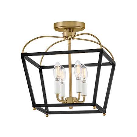 Lark Tate 4 Light 13" Wide Semi-flush Ceiling Fixture Black / Lacquered Brass