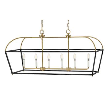 Lark Tate 6 Light 40" Wide Linear Chandelier Black / Lacquered Brass
