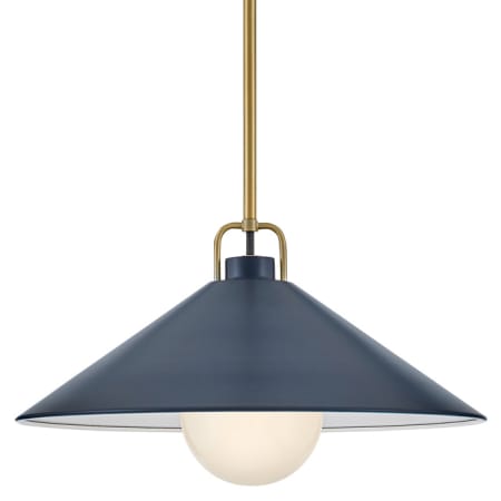 Lark Milo 1 Light 16" Wide Pendant with Metal Shade Lacquered Brass / Matte Navy