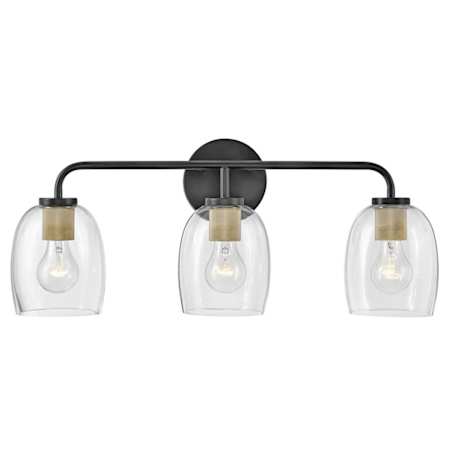 Lark Percy 3 Light 24" Wide Bathroom Vanity Light with Clear Glass Shades Black