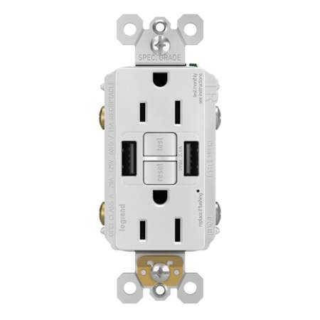 Legrand Radiant 15 Ampere Tamper Resistant Self-Test GFCI Electrical Outlet with USB Type A/A White