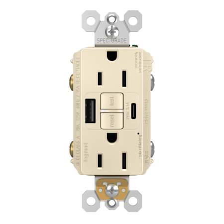 Legrand Radiant 15 Ampere Tamper Resistant Self-Test GFCI Electrical Outlet with USB Type A/C Light Almond