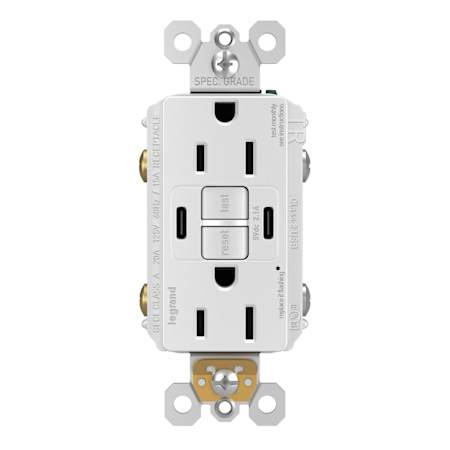 Legrand Radiant 15 Ampere Tamper Resistant Self-Test GFCI Electrical Outlet with USB Type C/C White