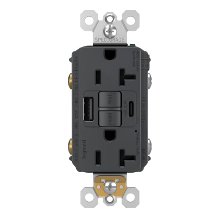Legrand Radiant 20 Ampere Tamper Resistant Self-Test GFCI Electrical Outlet with USB Type A/C Graphite