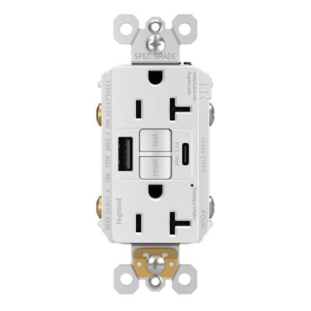 Legrand Radiant 20 Ampere Tamper Resistant Self-Test GFCI Electrical Outlet with USB Type A/C White
