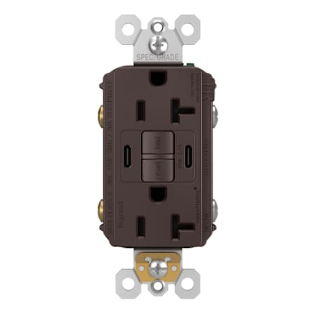 Legrand Radiant 20 Ampere Tamper Resistant Self-Test GFCI Electrical Outlet with USB Type C/C Dark Bronze