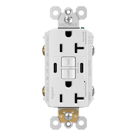 Legrand Radiant 20 Ampere Tamper Resistant Self-Test GFCI Electrical Outlet with USB Type C/C White