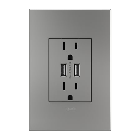 Legrand adorne 15 Ampere Tamper Resistant Electrical Outlet with USB-A Ports and Wall Plate Magnesium