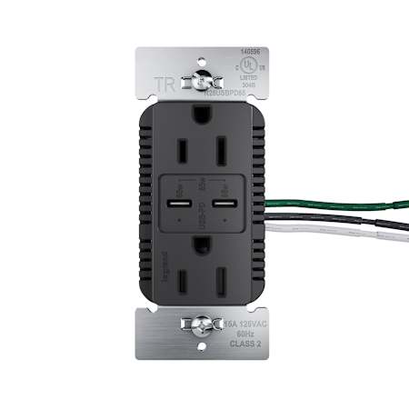 Legrand radiant 15 Ampere Electrical Outlet with USB-C Black