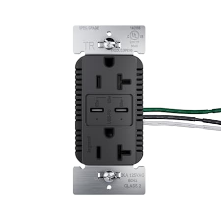 Legrand radiant 20 Ampere Electrical Outlet with USB-C Black
